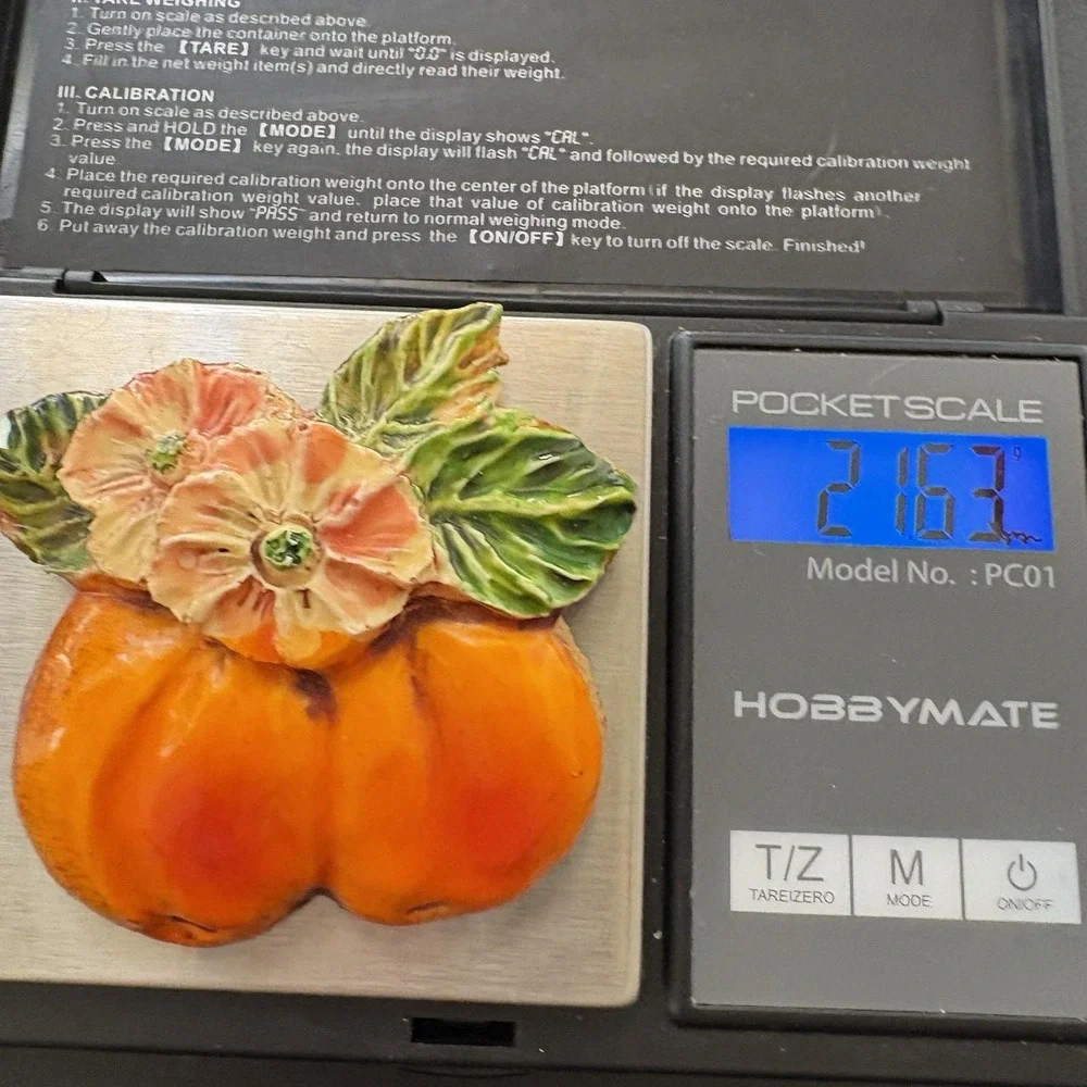 Vintage West Germany Brooch Peaches Fruit Hand Painted Orange Flowers READ
